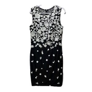 White House Black Market Embroidered Lace Sheath Dress Womens 14‎ Sheer Black